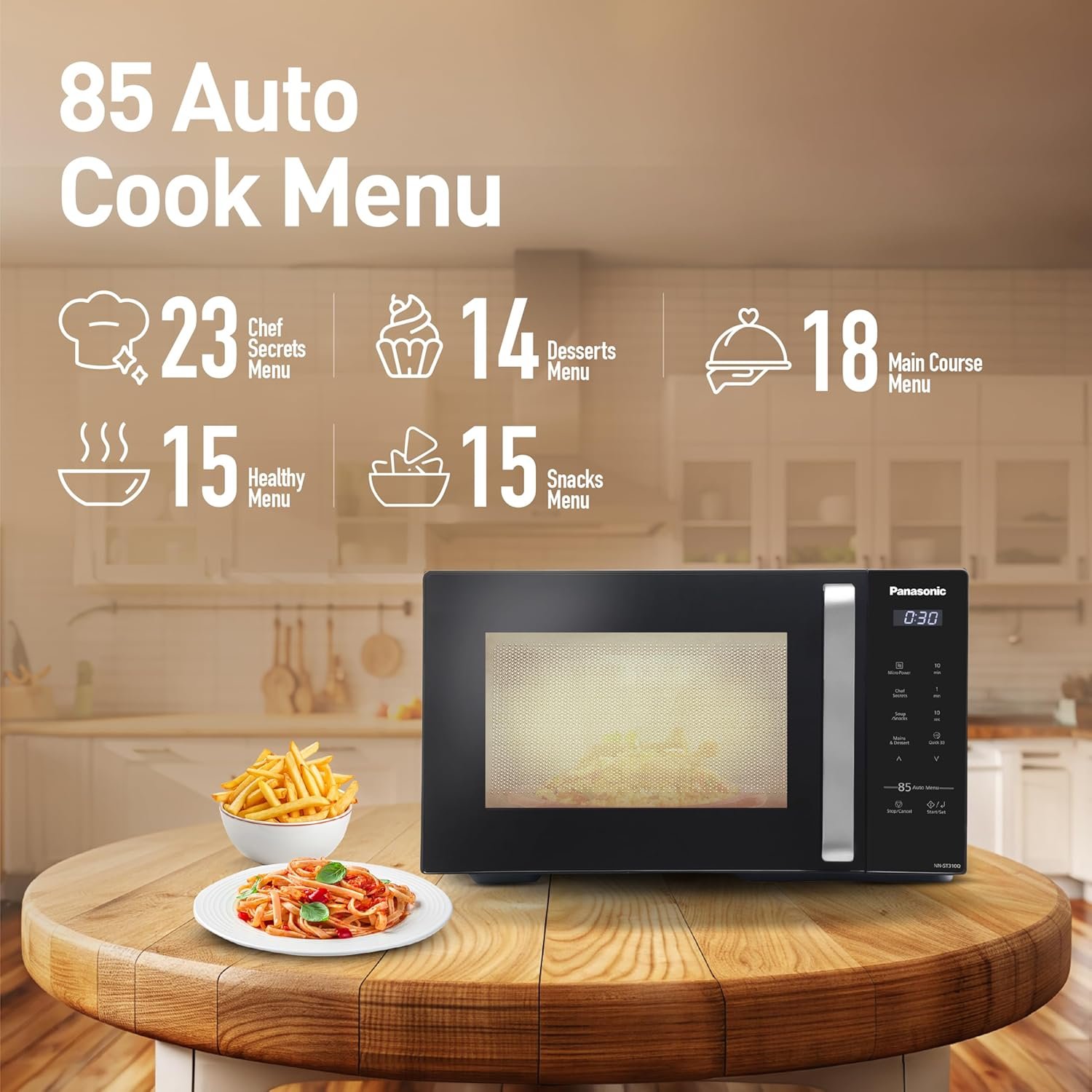 Panasonic 25L Solo Microwave Oven (NN-ST310QBFG, Black, 85 Auto Cook Menus) - Image 3
