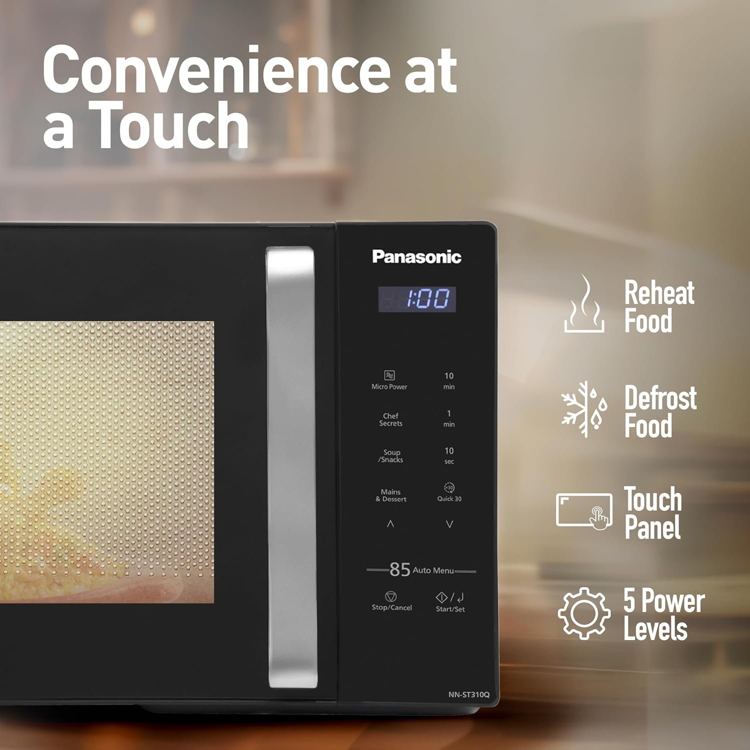 Panasonic 25L Solo Microwave Oven (NN-ST310QBFG, Black, 85 Auto Cook Menus) - Image 4