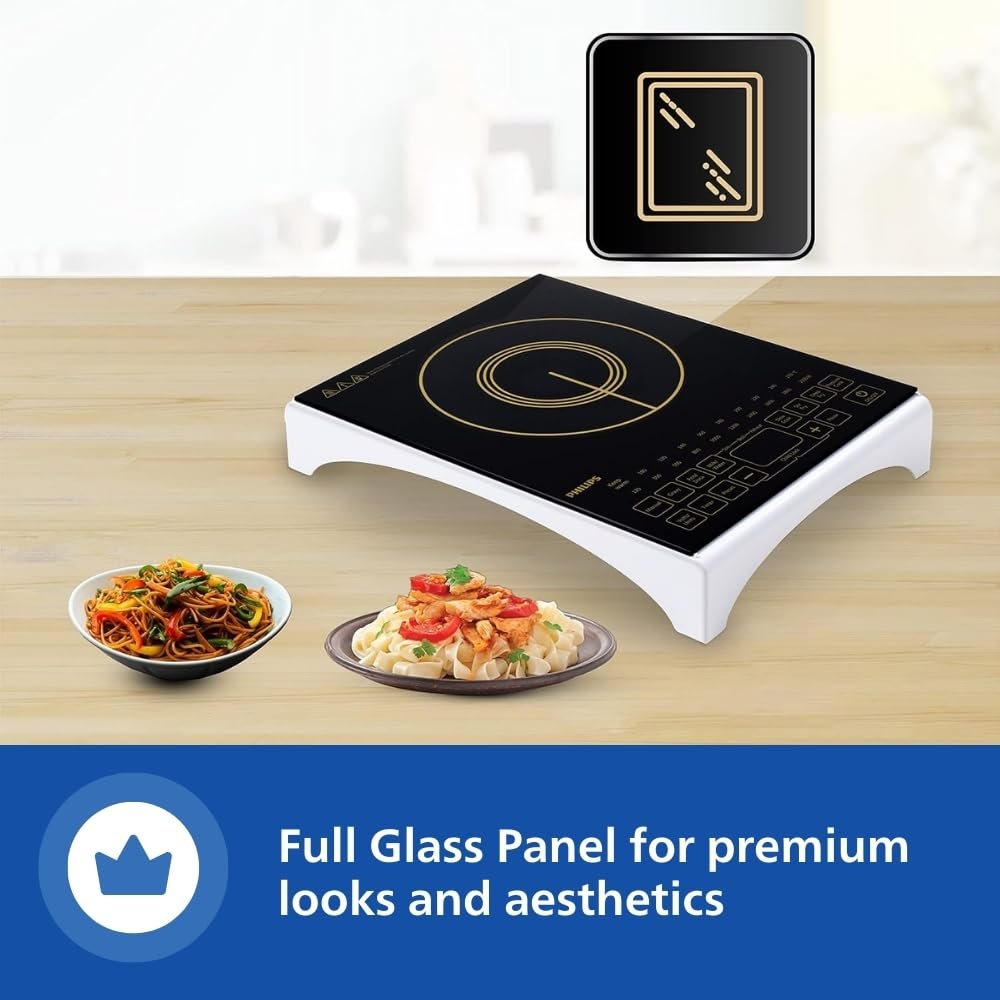 Philips Viva Collection HD4928/01 Induction Cooktop, Black 2100W | Fast Gas-Free Cooking | No LPG Required | Preset Indian Menus | Crystal Glass Plate | Auto-Off - Image 3