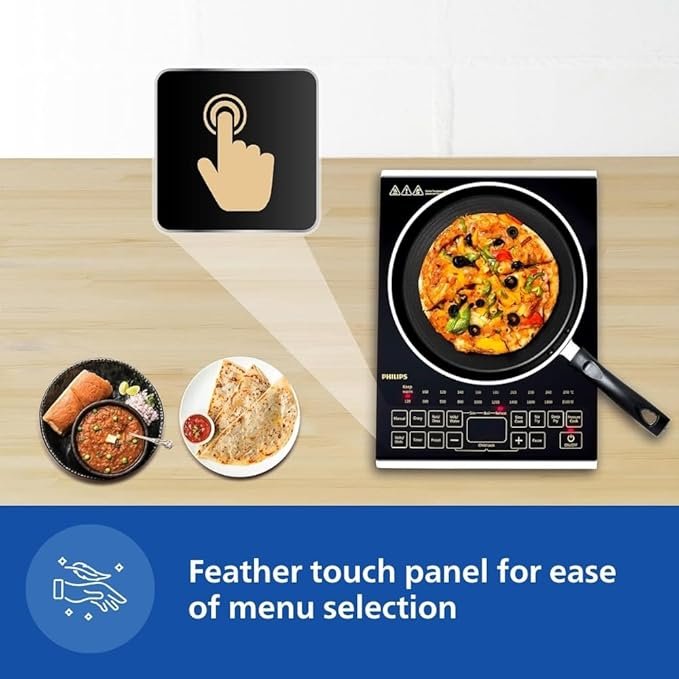 Philips Viva Collection HD4928/01 Induction Cooktop, Black 2100W | Fast Gas-Free Cooking | No LPG Required | Preset Indian Menus | Crystal Glass Plate | Auto-Off - Image 4