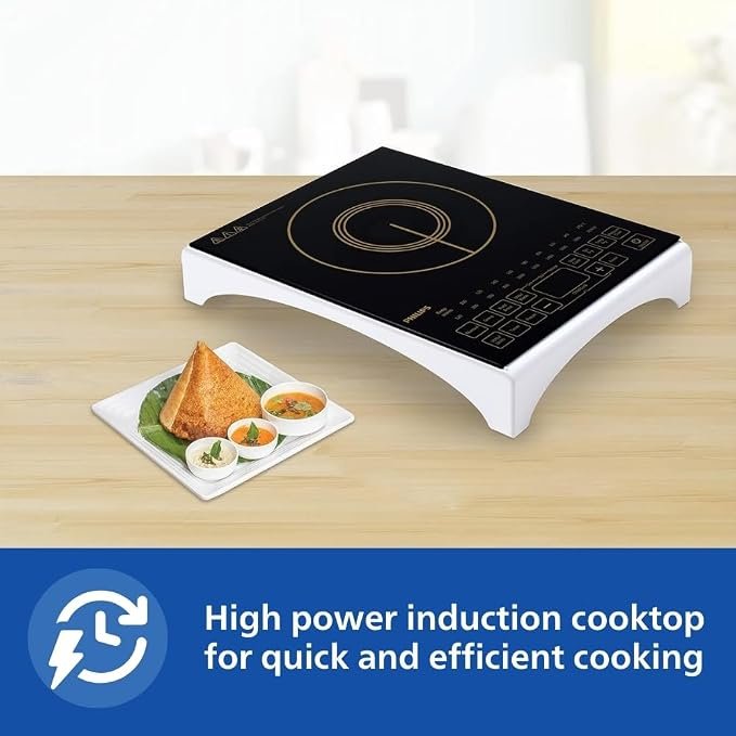 Philips Viva Collection HD4928/01 Induction Cooktop, Black 2100W | Fast Gas-Free Cooking | No LPG Required | Preset Indian Menus | Crystal Glass Plate | Auto-Off - Image 5