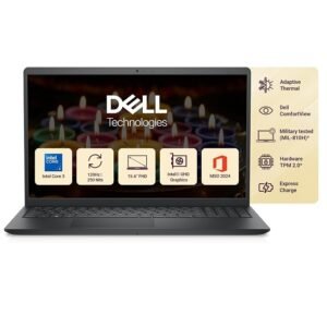 Dell 15 (Previously Inspiron) Laptop, 14th Gen Intel Core i3/Core 3 100U Processor, 16GB DDR4, 512 SSD, Intel UHD Graphics, 15.6" FHD 120Hz IPS AG 250 nit Display, Win 11 + Office 2024, Black, 1.63Kg