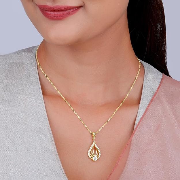 GIVA 925 Silver Golden Glint Pendant With Link Chain| Necklace to Gift Women & Girls | With Certificate of Authenticity and 925 Stamp | 6 Months Warranty* - Image 2