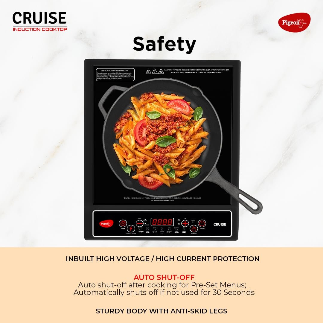 Pigeon by Stovekraft Cruise 1800 watt Induction Cooktop With Crystal Glass,7 Segments LED Display, Auto Switch Off - Black - Image 4