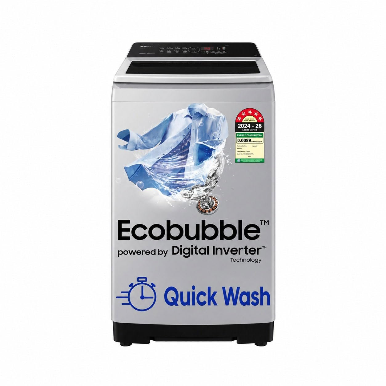 Samsung 7 kg, 5 Star, Eco Bubble Technology, Digital Inverter Motor, Soft Closing Door, Fully-Automatic Top Load Washing Machine (WA70BG4441YYTL, Lavender Gray)