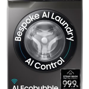 Samsung 8 kg, 5 star, AI Control, AI Eco Bubble, Wi-Fi, Digital Inverter, Motor, Fully-Automatic Front Load Washing Machine (WW80T504DAX1TL, Hygiene Steam, Inox)