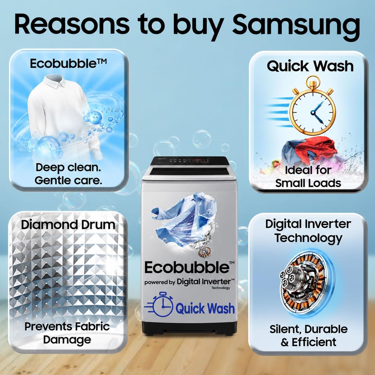 Samsung 7 kg, 5 Star, Eco Bubble Technology, Digital Inverter Motor, Soft Closing Door, Fully-Automatic Top Load Washing Machine (WA70BG4441YYTL, Lavender Gray) - Image 2